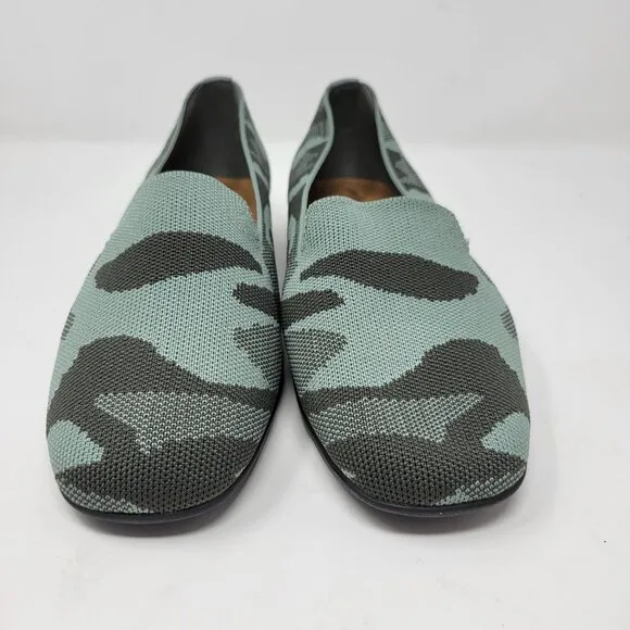 Comfortview Womens 8 Knit Camo Madie Flats Green Slip On Shoes Casual Walking Co