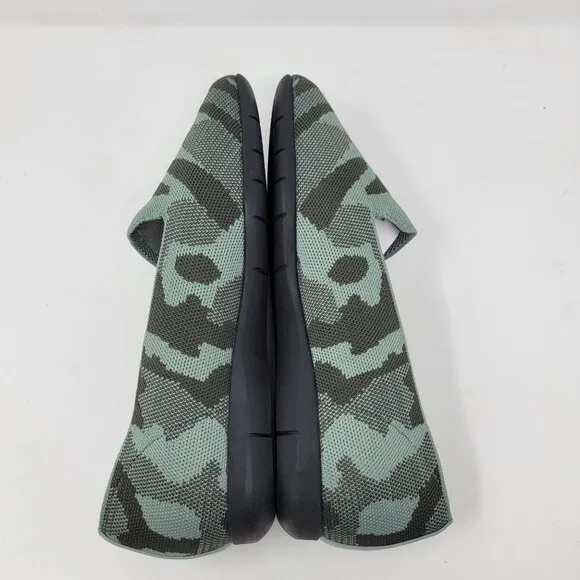 Comfortview Womens 8 Knit Camo Madie Flats Green Slip On Shoes Casual Walking Co