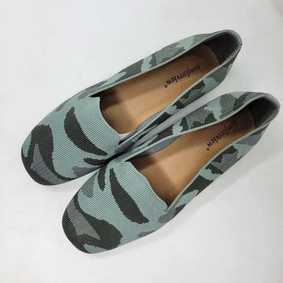 Comfortview Womens 8 Knit Camo Madie Flats Green Slip On Shoes Casual Walking Co