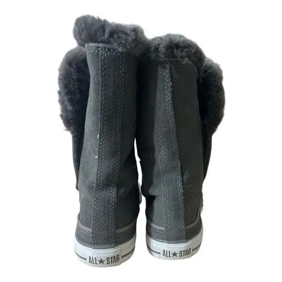 Converse Gray Suede Leather Beverly Mid Calf Boots Women Size 6.5 Faux Fur