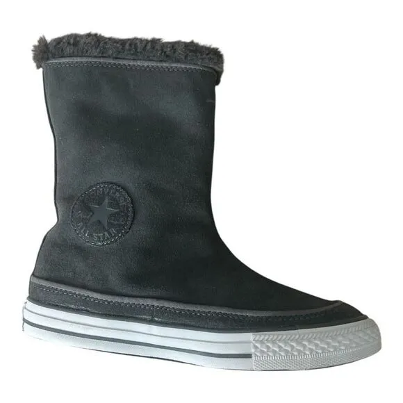 Converse Gray Suede Leather Beverly Mid Calf Boots Women Size 6.5 Faux Fur