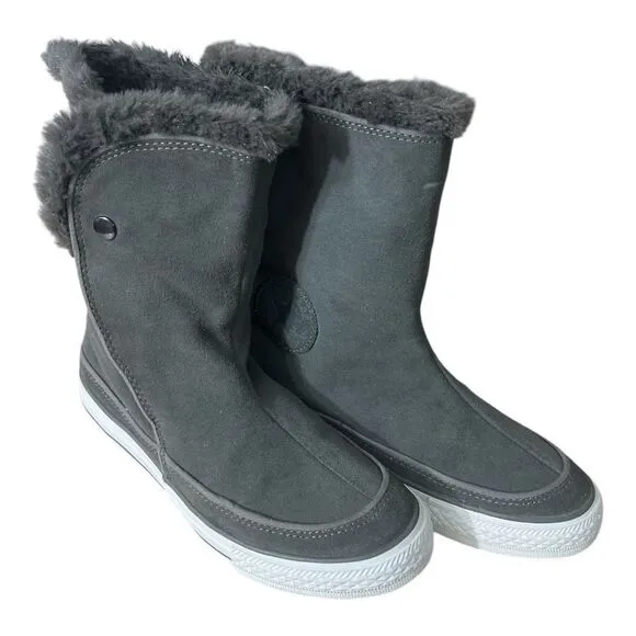 Converse Gray Suede Leather Beverly Mid Calf Boots Women Size 6.5 Faux Fur