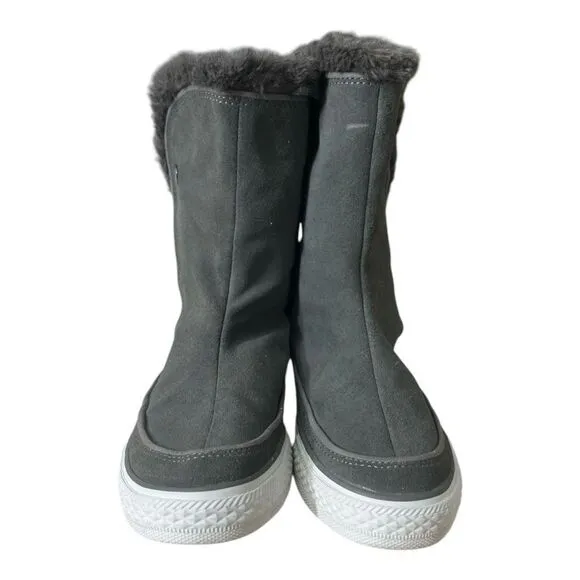 Converse Gray Suede Leather Beverly Mid Calf Boots Women Size 6.5 Faux Fur