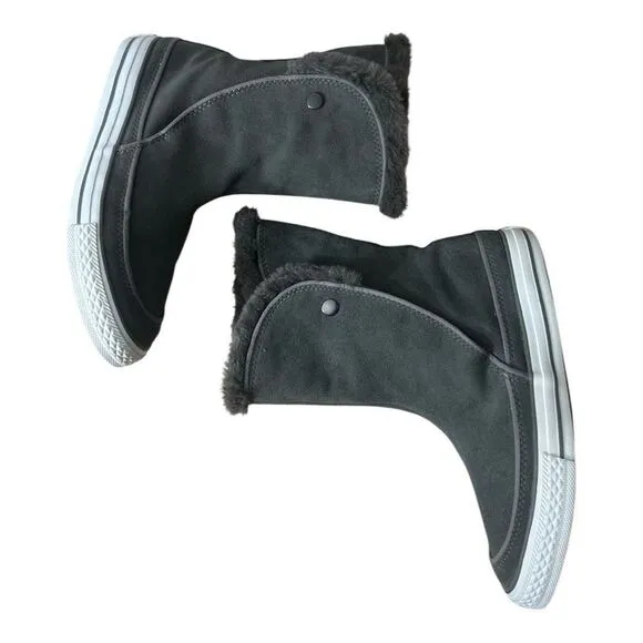 Converse Gray Suede Leather Beverly Mid Calf Boots Women Size 6.5 Faux Fur