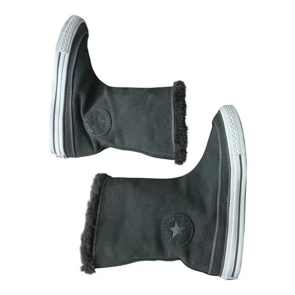 Converse Gray Suede Leather Beverly Mid Calf Boots Women Size 6.5 Faux Fur