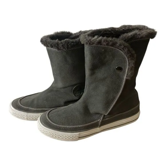 Converse Gray Suede Leather Beverly Mid Calf Boots Women Size 6.5 Faux Fur