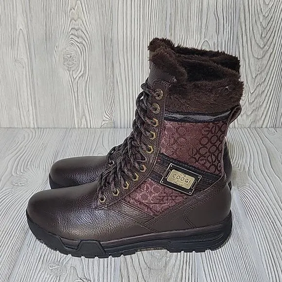 COOGI Men's Winter Boots, Brown Fleece-Lined Size 7.5