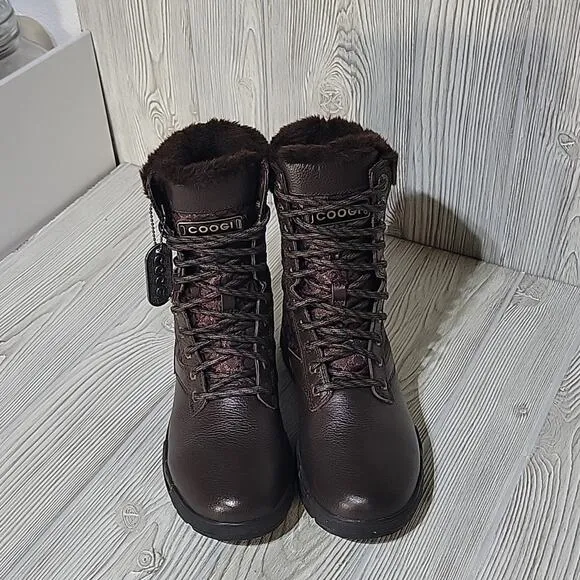 COOGI Men's Winter Boots, Brown Fleece-Lined Size 7.5