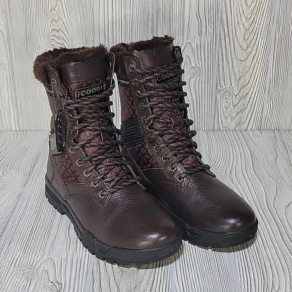 COOGI Men's Winter Boots, Brown Fleece-Lined Size 7.5