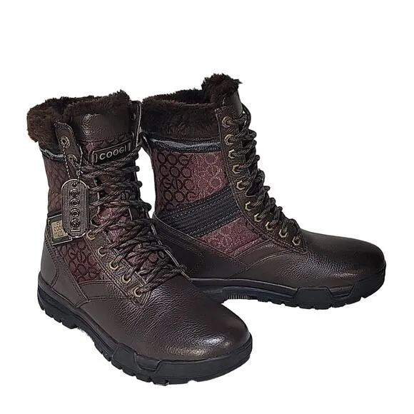 COOGI Men's Winter Boots, Brown Fleece-Lined Size 7.5