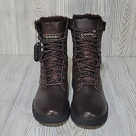 COOGI Men's Winter Boots, Brown Fleece-Lined Size 7.5