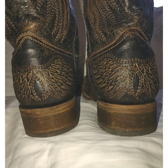 Corral A1978 Men Size 10.5D Distressed Black Leather Wings Cross Sq. Toe Boots