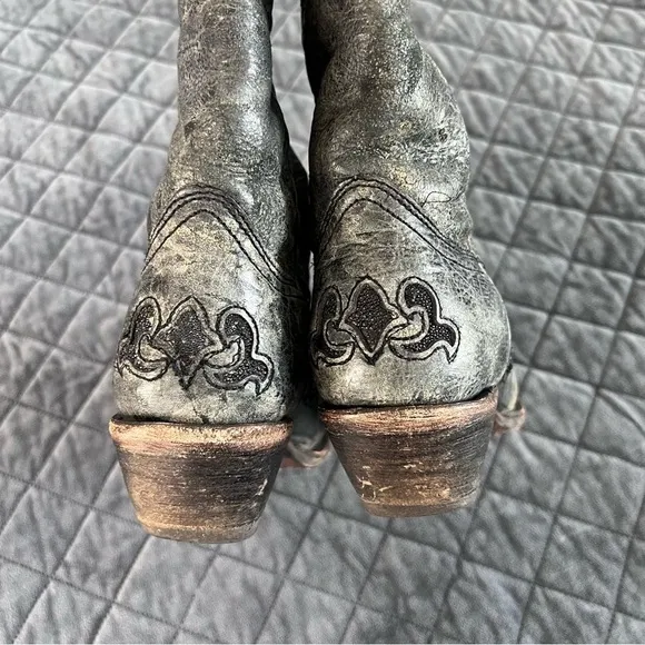 Corral Boots 6.5 Women Distressed Leather Charcoal Black Heeled Western Cowgirl