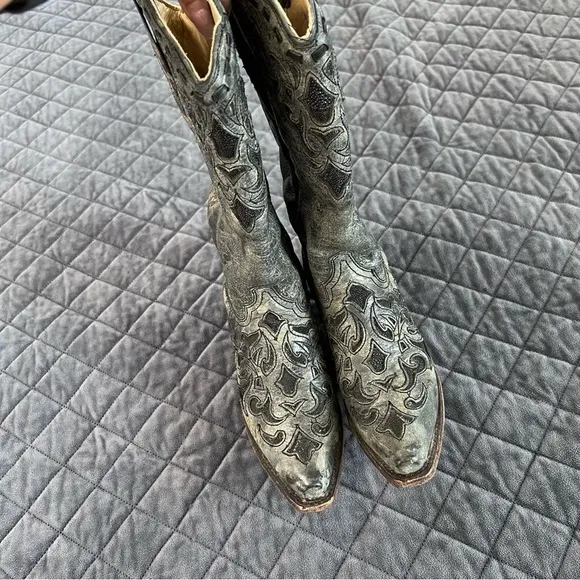 Corral Boots 6.5 Women Distressed Leather Charcoal Black Heeled Western Cowgirl
