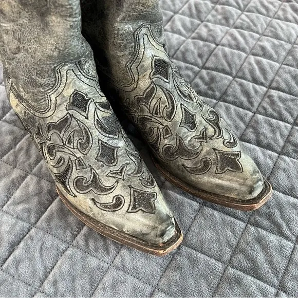 Corral Boots 6.5 Women Distressed Leather Charcoal Black Heeled Western Cowgirl