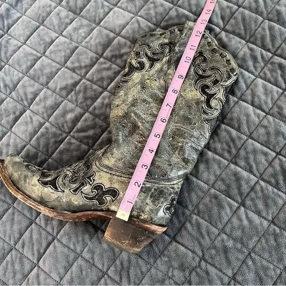 Corral Boots 6.5 Women Distressed Leather Charcoal Black Heeled Western Cowgirl