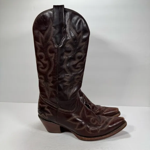 Corral Brown Leather Embroidered Snip Toe Western Cowgirl Boots Women Size 8.5M