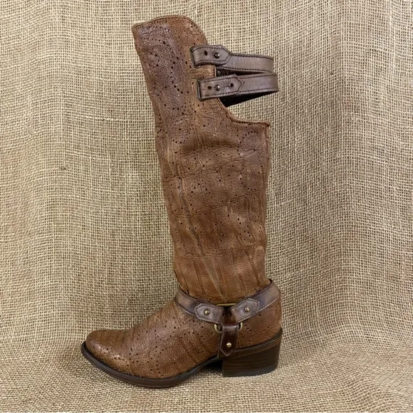 Corral Cowboy Boot Western Harness Brown Soft Leather Pointed Toe WomenSz 6.5M