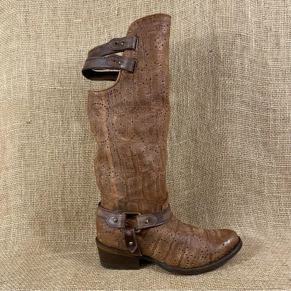 Corral Cowboy Boot Western Harness Brown Soft Leather Pointed Toe WomenSz 6.5M