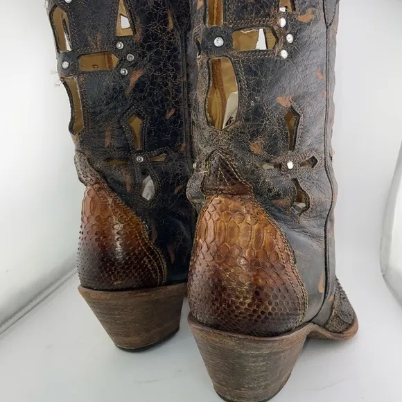 Corral Musgo Python Snake Skin Leather Studded Cross Point Toe Boots Women 10M​