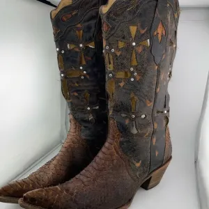Corral Musgo Python Snake Skin Leather Studded Cross Point Toe Boots Women 10M​