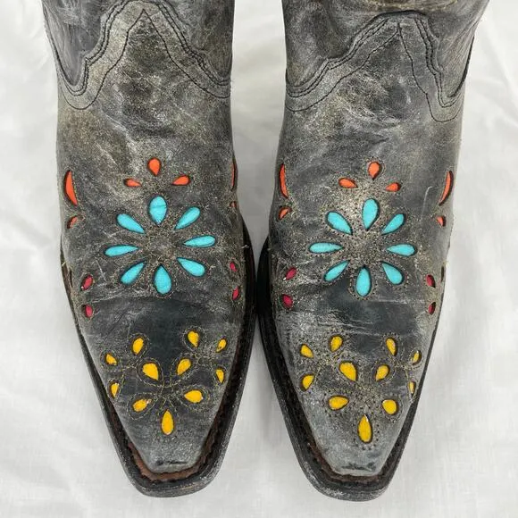 Corral Sugar Skull Cowboy Western Boot Dark Gray Distressed Leather R2475 Size 6