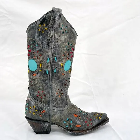 Corral Sugar Skull Cowboy Western Boot Dark Gray Distressed Leather R2475 Size 6