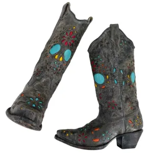 Corral Sugar Skull Cowboy Western Boot Dark Gray Distressed Leather R2475 Size 6