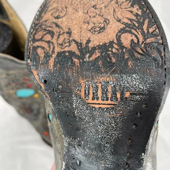 Corral Sugar Skull Cowboy Western Boot Dark Gray Distressed Leather R2475 Size 6