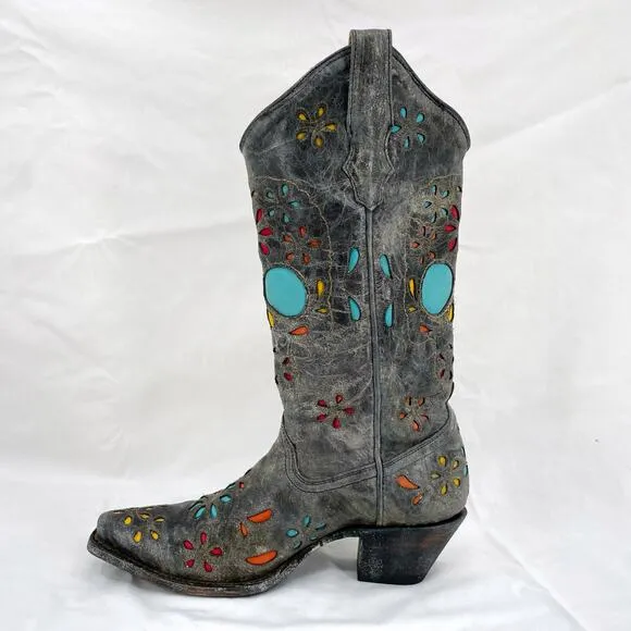 Corral Sugar Skull Cowboy Western Boot Dark Gray Distressed Leather R2475 Size 6