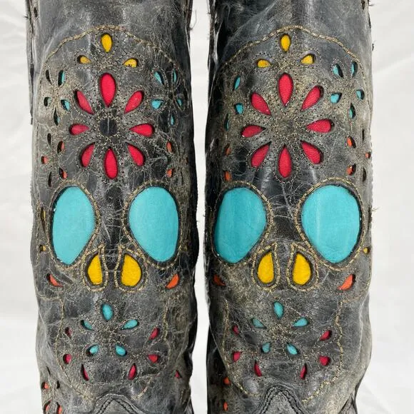 Corral Sugar Skull Cowboy Western Boot Dark Gray Distressed Leather R2475 Size 6