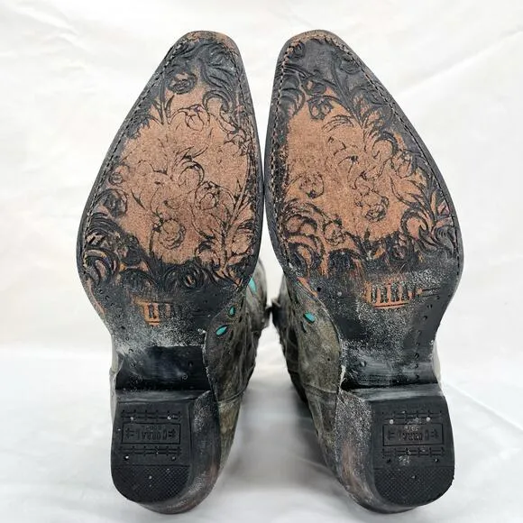 Corral Sugar Skull Cowboy Western Boot Dark Gray Distressed Leather R2475 Size 6