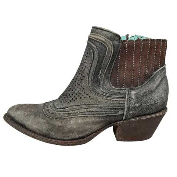Corral Women’s Grey Leather Laser Cut Western Ankle Boot Size US 8