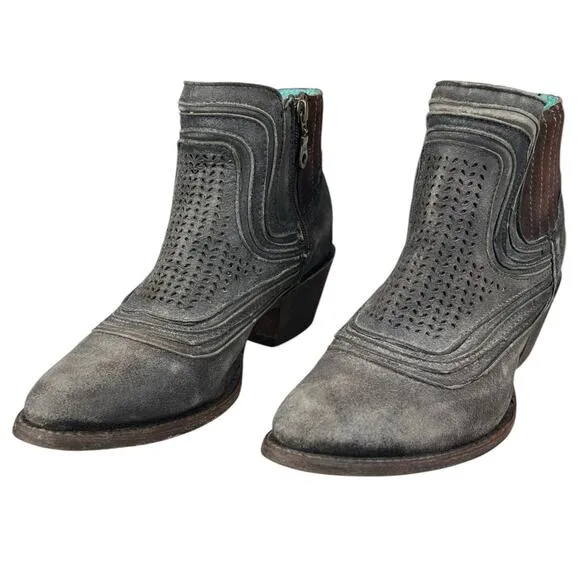Corral Women’s Grey Leather Laser Cut Western Ankle Boot Size US 8