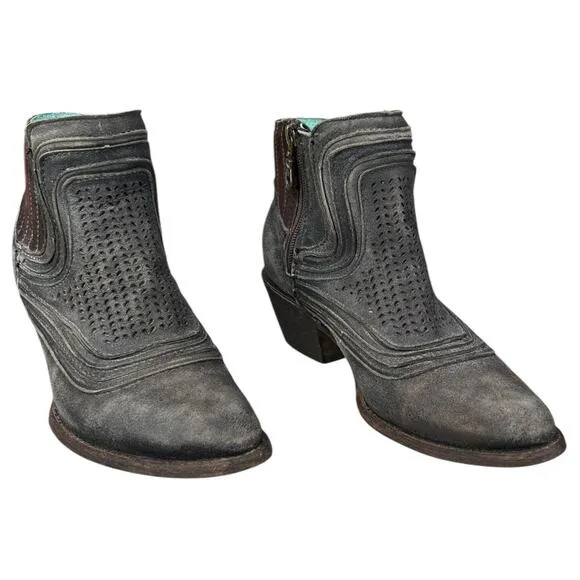 Corral Women’s Grey Leather Laser Cut Western Ankle Boot Size US 8