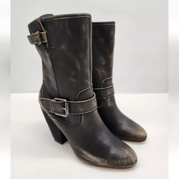 Corso Como Somers Black Distressed 6.5 M Leather Boots Moto Biker Women Heeled