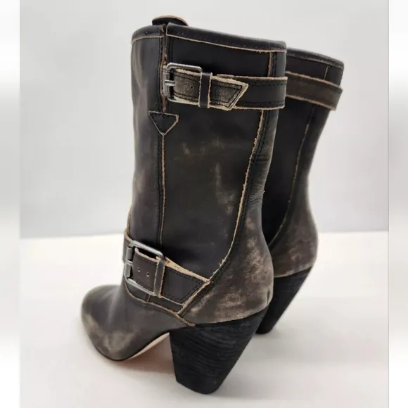 Corso Como Somers Black Distressed 6.5 M Leather Boots Moto Biker Women Heeled