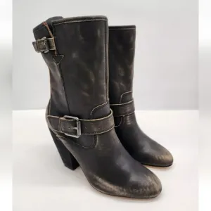 Corso Como Somers Black Distressed 6.5 M Leather Boots Moto Biker Women Heeled