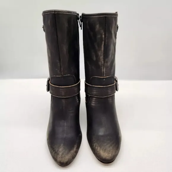 Corso Como Somers Black Distressed 6.5 M Leather Boots Moto Biker Women Heeled
