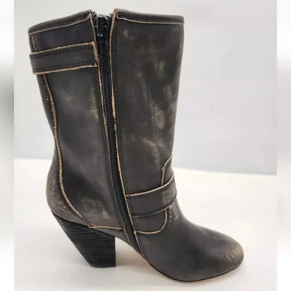 Corso Como Somers Black Distressed 6.5 M Leather Boots Moto Biker Women Heeled