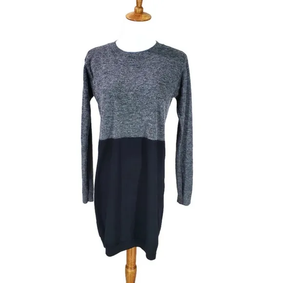 Cos Knit Dress Colorblock Gray/Black Alpaca Merino Wool Soft Fuzzy Work Wear S