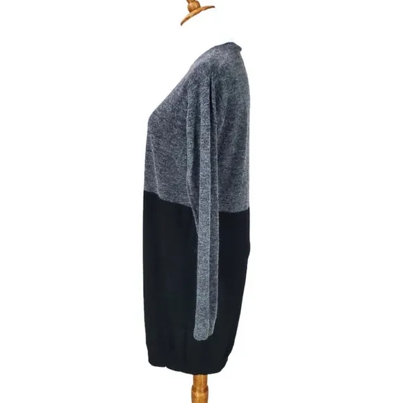 Cos Knit Dress Colorblock Gray/Black Alpaca Merino Wool Soft Fuzzy Work Wear S