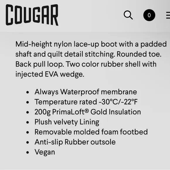Cougar Black and Cream Winter Rain Boots with Durable Sole