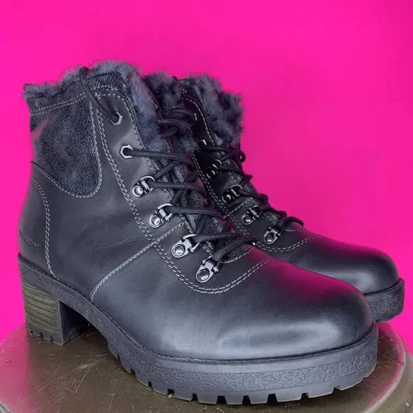 Cougar Dixon Waterproof Black Leather Block Heel Lace-Up Boot Sz 10
