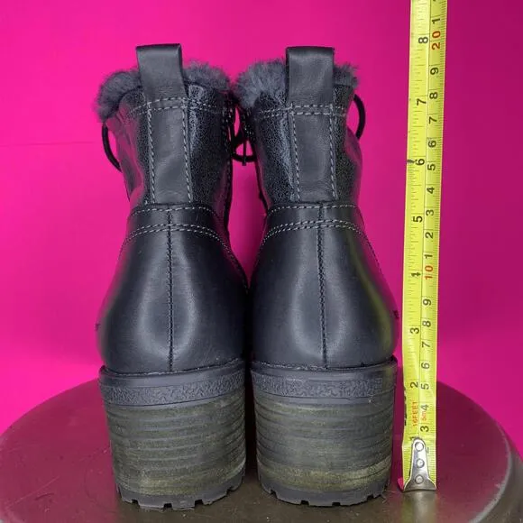Cougar Dixon Waterproof Black Leather Block Heel Lace-Up Boot Sz 10
