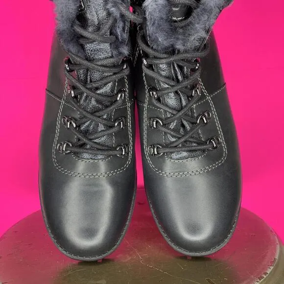 Cougar Dixon Waterproof Black Leather Block Heel Lace-Up Boot Sz 10