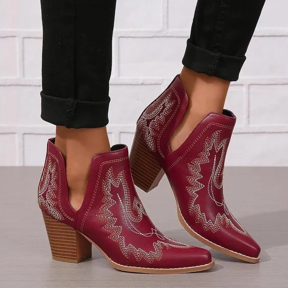 Cowboy Boots for Women Cowgirl Ankle Western Embroidered Stitched Pointed cutout