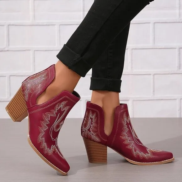 Cowboy Boots for Women Cowgirl Ankle Western Embroidered Stitched Pointed cutout