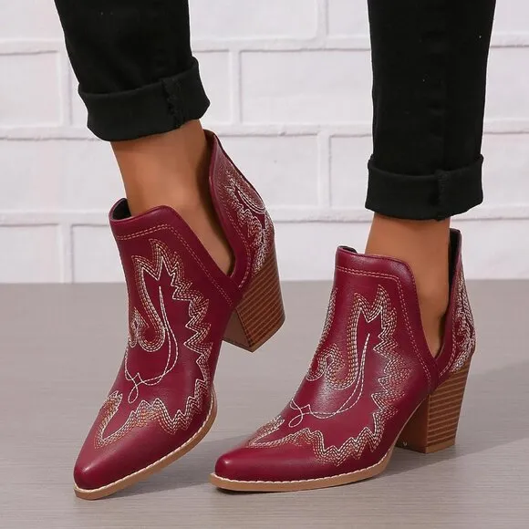 Cowboy Boots for Women Cowgirl Ankle Western Embroidered Stitched Pointed cutout