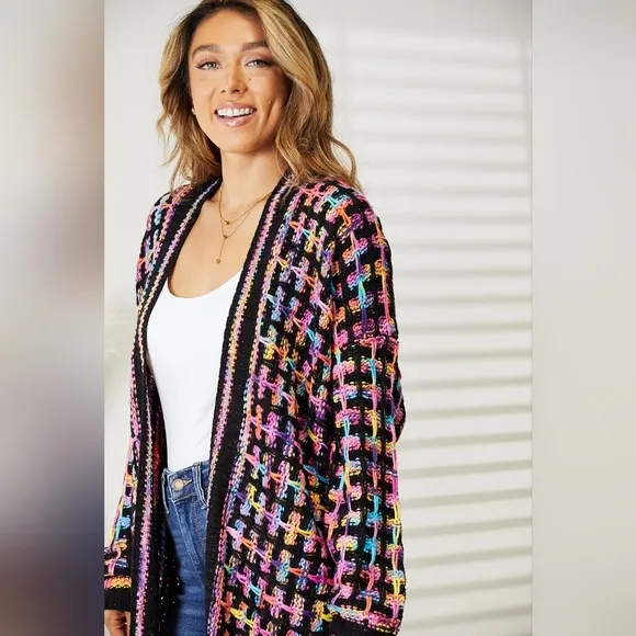 Crochet Knit Fringe Long Cardigan Size S-3X in Cream